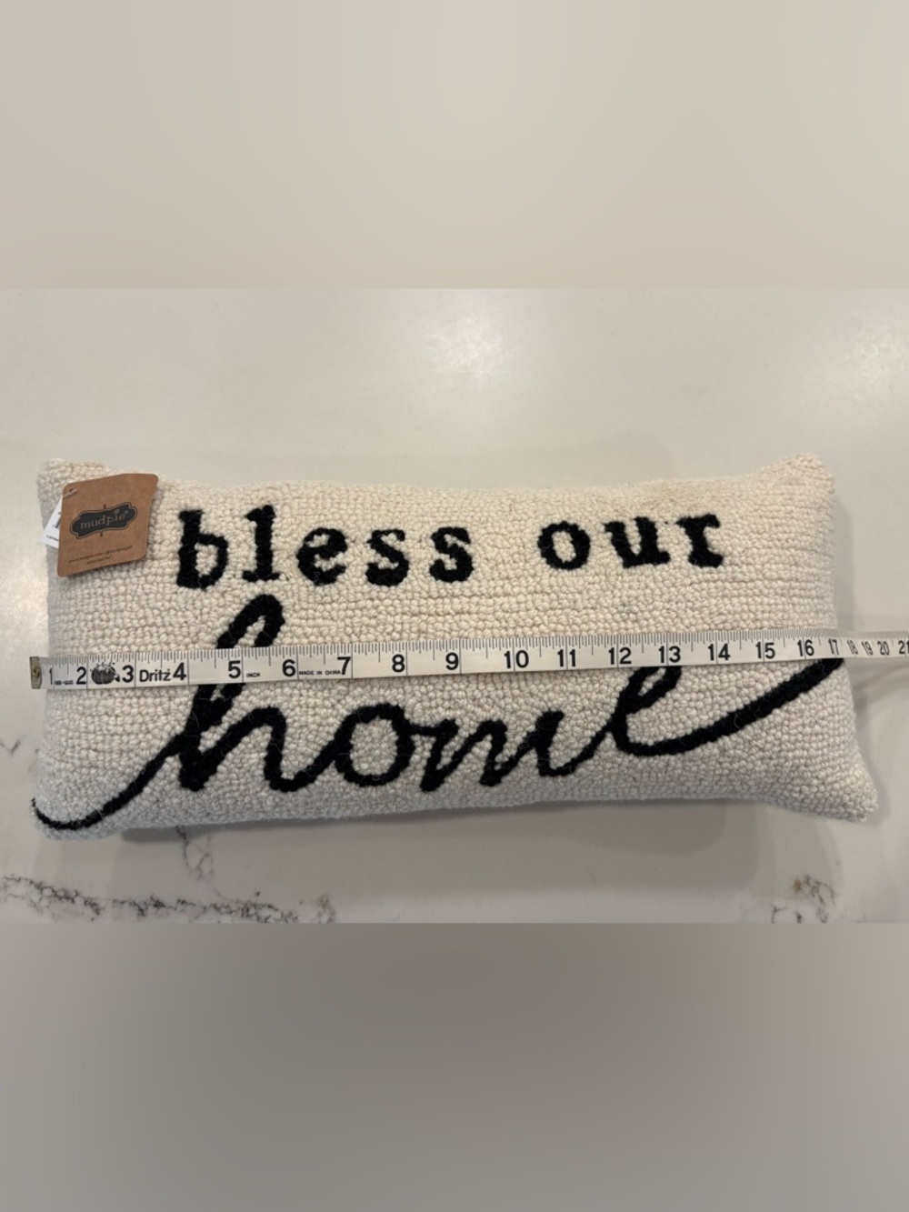 Mud Pie Bless Our Home Cream and Black Wool Hook Accent Throw Pillow 18x8 NWT - Picture 7 of 7